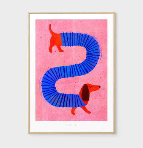 Very Long Dachshund – Cute Colorful Dog Art Print