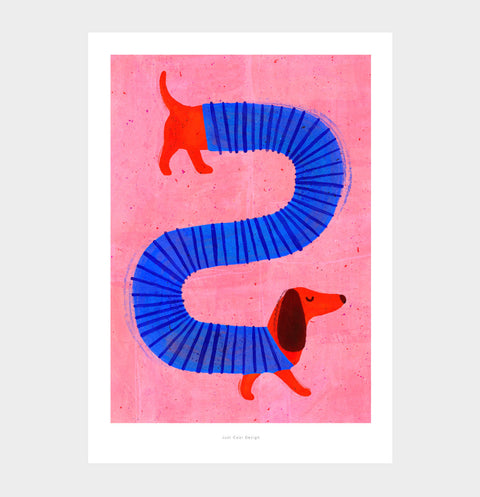 Very Long Dachshund – Cute Colorful Dog Art Print