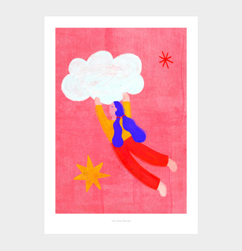 Fly Away – Dreamy Cloud & Girl Illustration Art Print