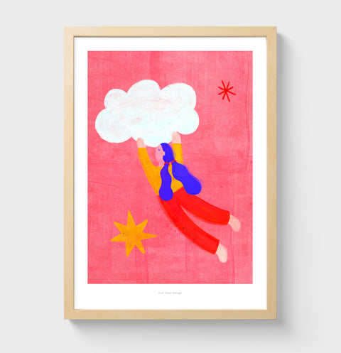 Fly Away – Dreamy Cloud & Girl Illustration Art Print