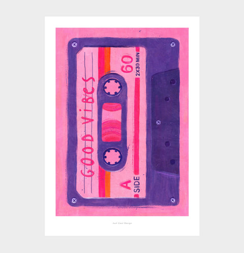 Good Vibes – Retro Vintage Music Cassette Illustration Art Print