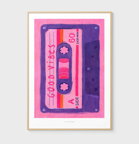 Good Vibes – Retro Vintage Music Cassette Illustration Art Print