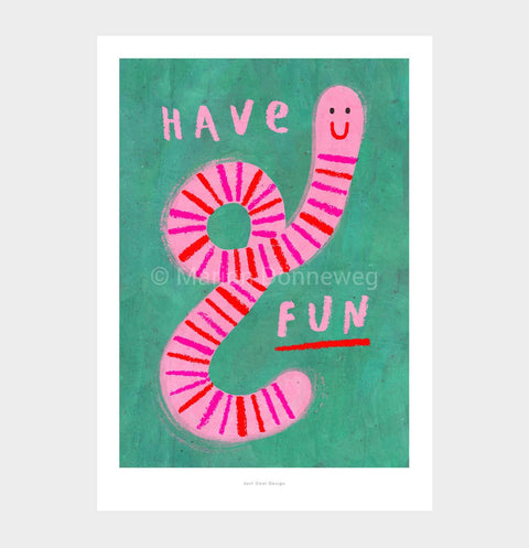 Have Fun – Verspielter Wurm Illustration Kunstdruck