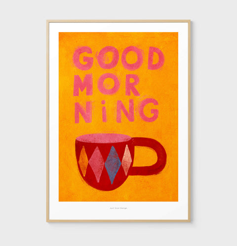 Good Morning – Retro Coffee Mug Illustration Art Print