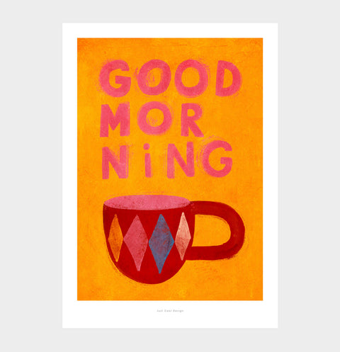 Good Morning – Retro Coffee Mug Illustration Art Print