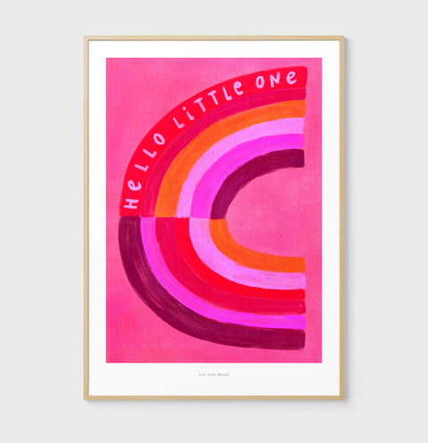 Hello little one pink rainbow illustration art print