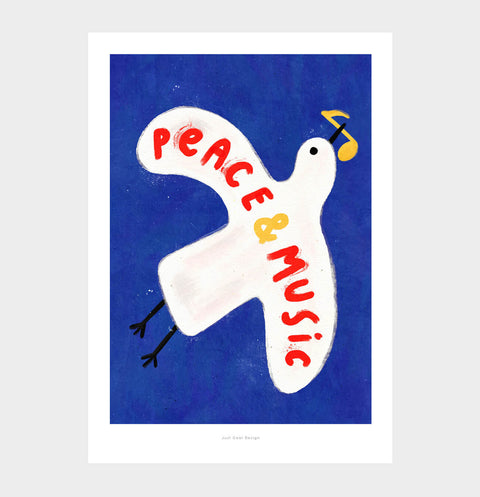 Peace & Music – Whimsical Pigeon Illustration Art Print