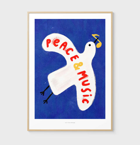 Peace & Music – Whimsical Pigeon Illustration Art Print