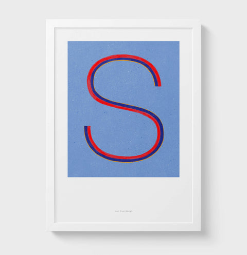 S letter wall art print. Colorful illustration initial poster print. Letter S poster.