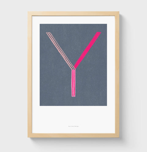 Y letter wall art print. Colorful illustration initial poster print. Letter Y poster.