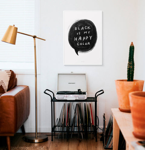 Black Is My Happy Color – Minimalist Black & White Quote Print for Modern Wall Art