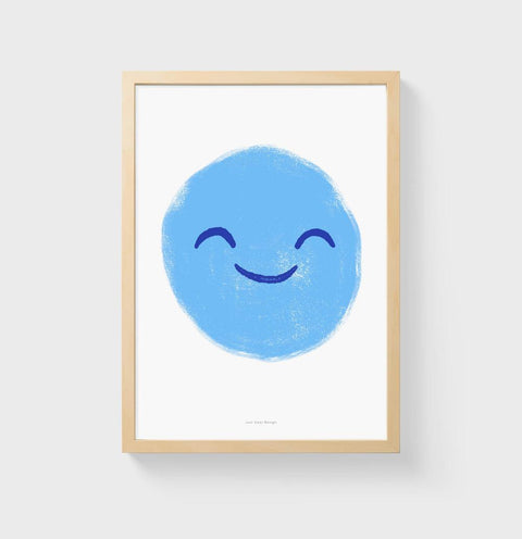 Blue Smiley Face Emoji Poster – Fun & Minimal Happy Wall Art - Kids Room & Nursery Decor