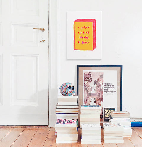 Colorful Book Lover Wall Art – "I Want to Live Inside" Book Illustration Print