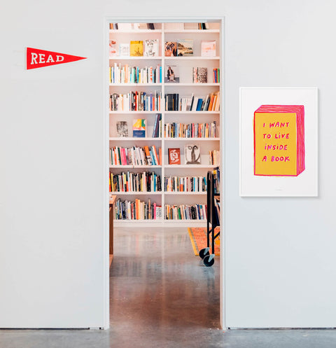 Colorful Book Lover Wall Art – "I Want to Live Inside" Book Illustration Print