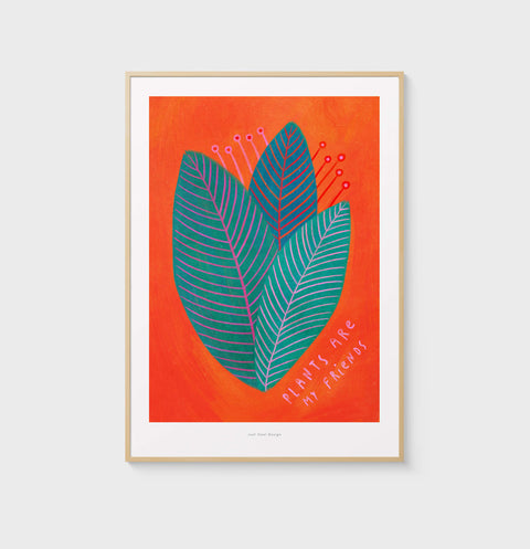 Plants are my friends - Botanical Green Leaves Illustration Print