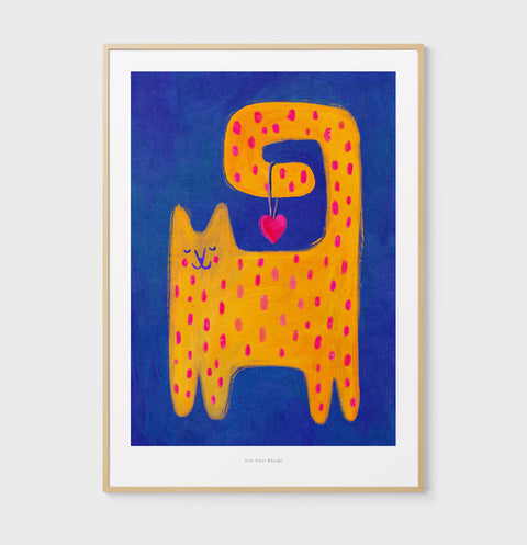 Love cat illustration art print, Cat wall art print, cat poster with bold colors