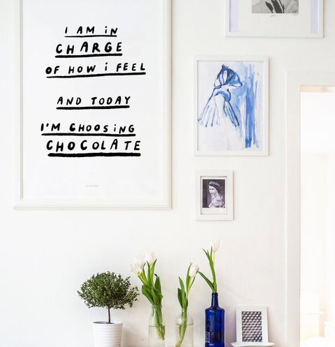 "I’m Choosing Chocolate" – Black & White Handwritten Quote Print for Self‑Care & Fun Wall Art