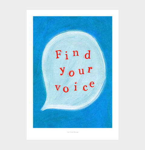 Find your voice inspirational illustrated quote print. Colorful quote art print.