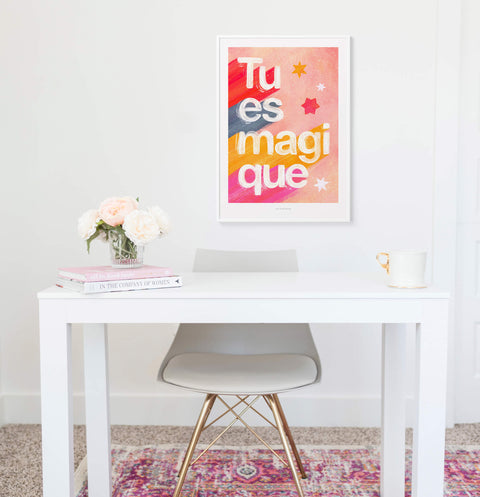 Tu es magique - Colorful Hand-Lettered Typography Print