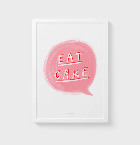 Eat Cake Quote Print – Colorful Pink Speech Bubble Wall Art for Fun & Sweet Decor