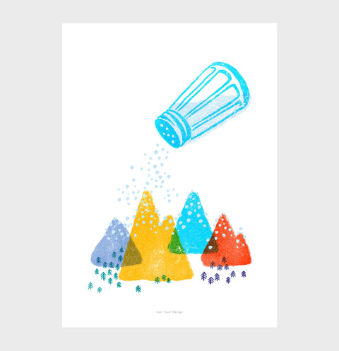 Let It Snow – Colorful Salt Shaker Winter Print - Whimsical Kitchen & Kids Room Wall Art