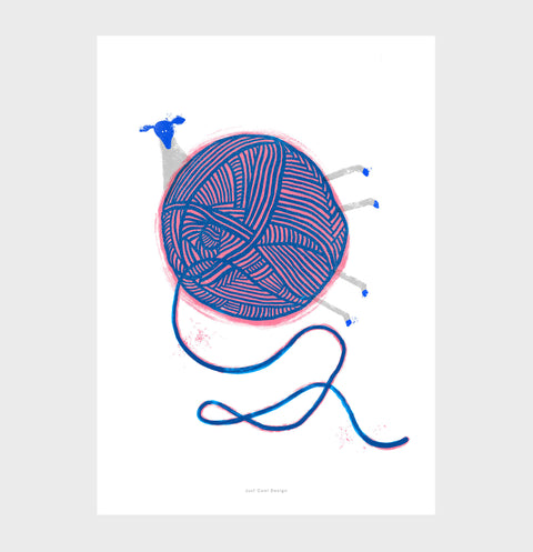 Sheep as a Ball of Wool – Cute Kids Room and Nursery Wall Art - Playful Animal Illustration