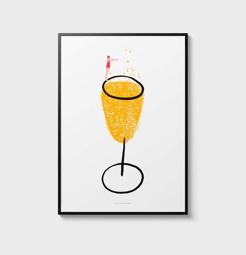 Bold Colorful Champagne Illustration Print - Fun women’s art