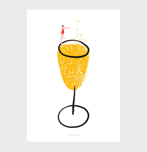 Bold Colorful Champagne Illustration Print - Fun women’s art