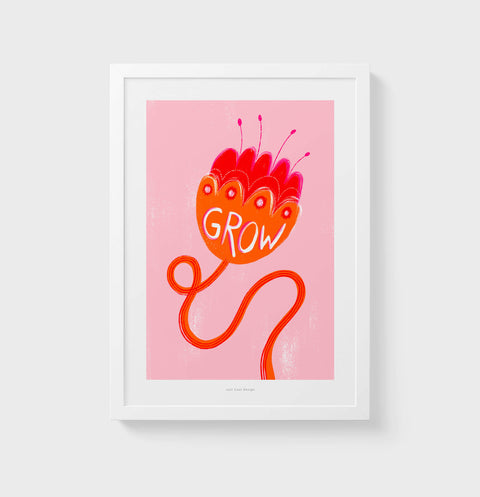 Grow – Colorful Flower Illustration Print | Motivational Wall Art for Home & Nursery
