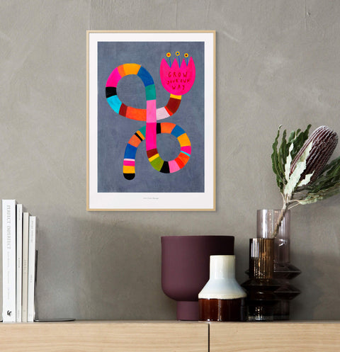 Grow your own way - Colorful Pink Tulip Illustration Print