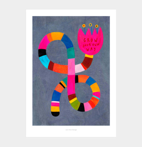 Grow your way illustration wall art print featuring a colorful and bold illustrated flower. Inspirational poster print.