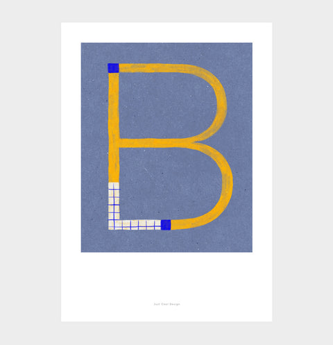 B letter wall art print. Colorful illustration initial poster print. Letter B poster.
