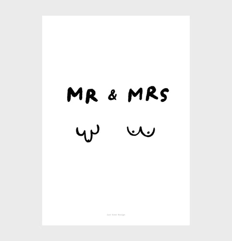 Funny Mr. & Mrs. Couple Quote Print – Cheeky Black & White Doodle Art for Bedroom