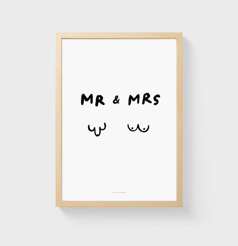 Mr and Mrs illustration quotes print for above bed