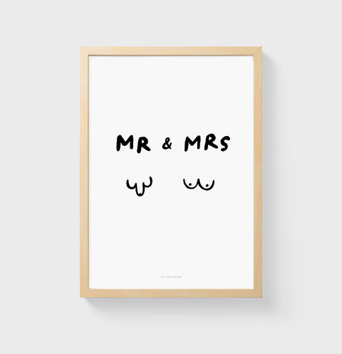 Funny Mr. & Mrs. Couple Quote Print – Cheeky Black & White Doodle Art for Bedroom