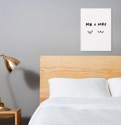 Funny Mr. & Mrs. Couple Quote Print – Cheeky Black & White Doodle Art for Bedroom