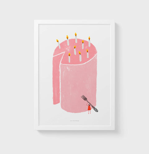 Birthday Cake – Empowering Women’s Pink Illustration Print | Cheerful Funky Wall Art