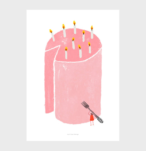 Birthday Cake – Empowering Women’s Pink Illustration Print | Cheerful Funky Wall Art
