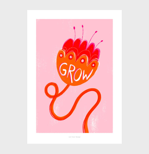 Grow – Colorful Flower Illustration Print | Motivational Wall Art for Home & Nursery