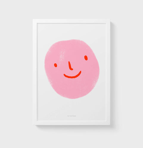 Cute Pink Emoji Poster – Hand-Drawn Smiley Face Wall Art - Fun & Happy Kids Room Decor