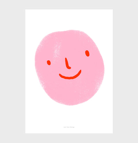 Cute Pink Emoji Poster – Hand-Drawn Smiley Face Wall Art - Fun & Happy Kids Room Decor