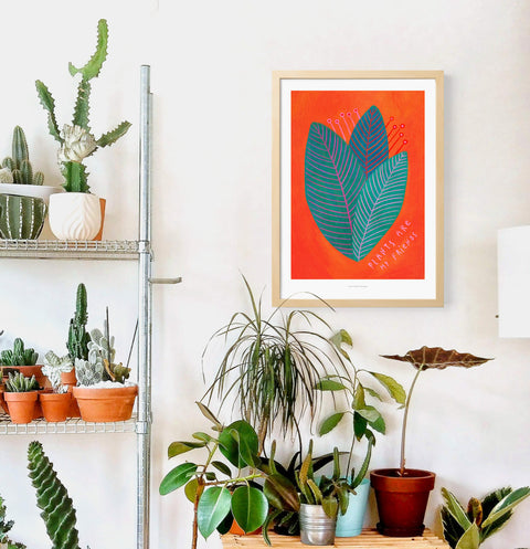 Plants are my friends - Botanical Green Leaves Illustration Print