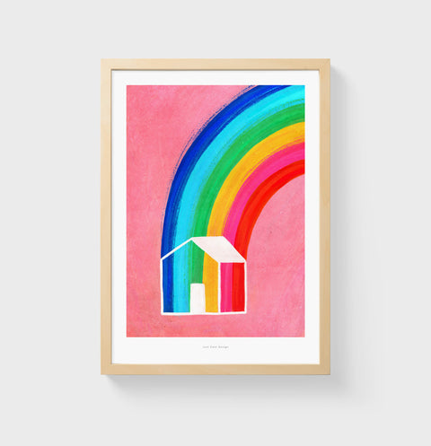 House with colorful rainbow illustration art print