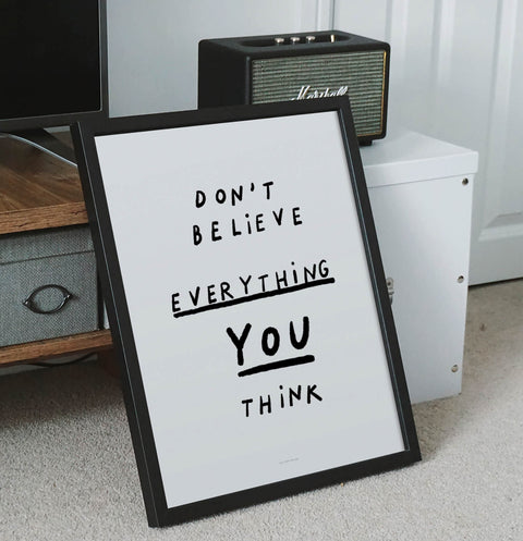 Self care poster and women empowerment quote print in simple and bold black and white hand lettered script.