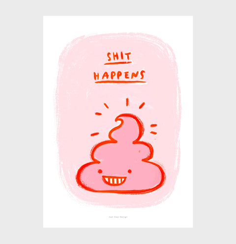 Shit Happens – Cute Pink Poop Illustration Print - Funny Bathroom Wall Art