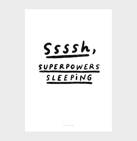 Superhero Sleep Quote Wall Art – Funky Black & White Comic Style Prin
