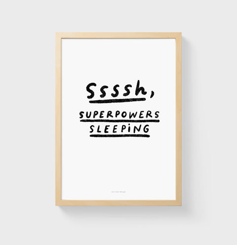 Superhero Sleep Quote Wall Art – Funky Black & White Comic Style Prin
