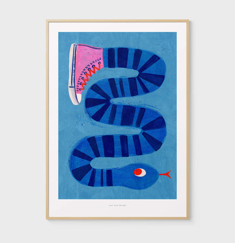 Snake with sneakers illustration art print | Snake wearing sneakers illustration