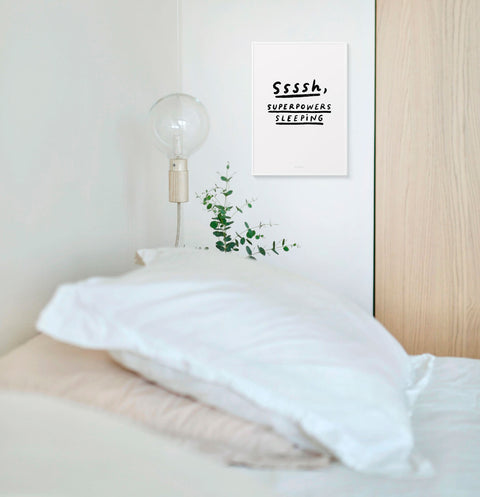 Superhero Sleep Quote Wall Art – Funky Black & White Comic Style Prin
