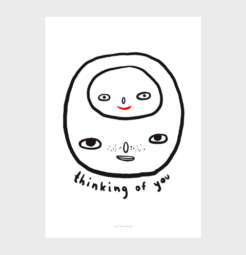 Thinking of you quote in simple art print with black and white lines. Black and white wall art and minimalist prints, illustrator prints